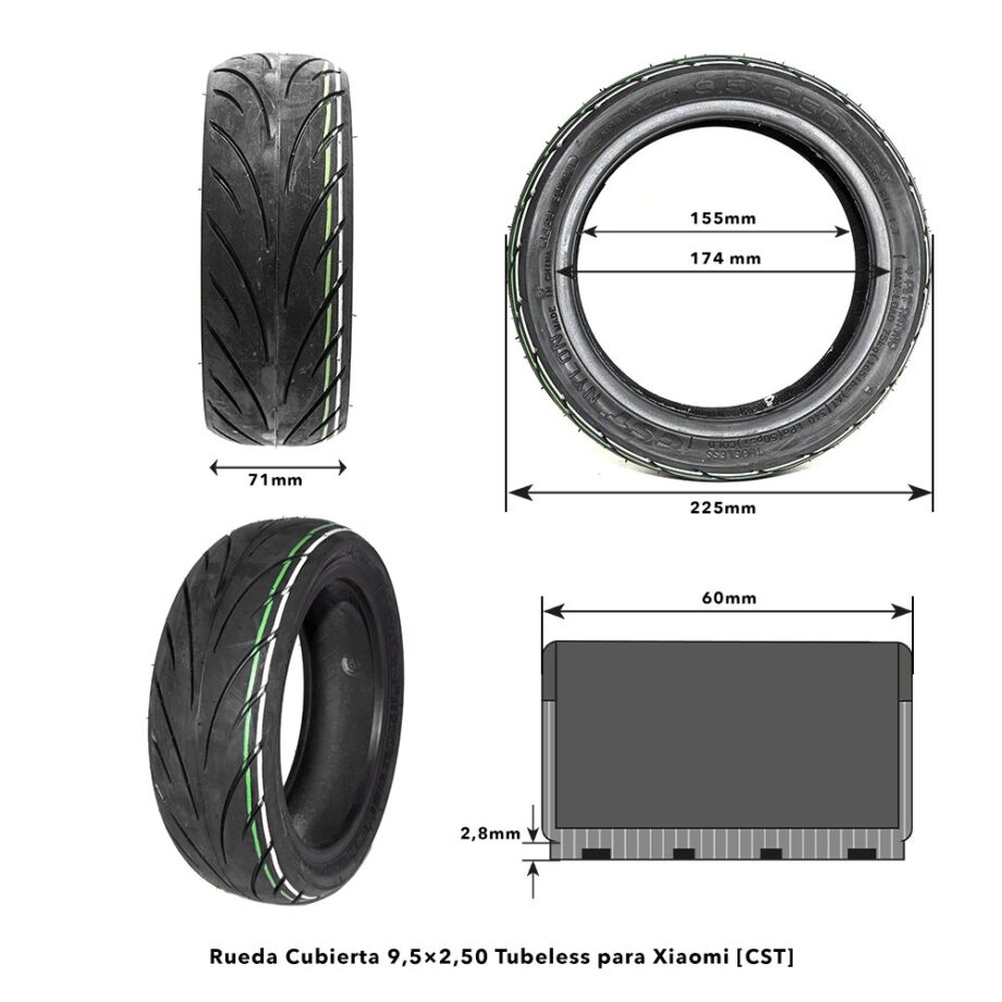 Ruota  tubeless 9.5x2.50 per Xiaomi