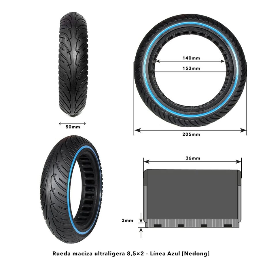 Rueda maciza ultraligera 8,5x2 - Línea Azul