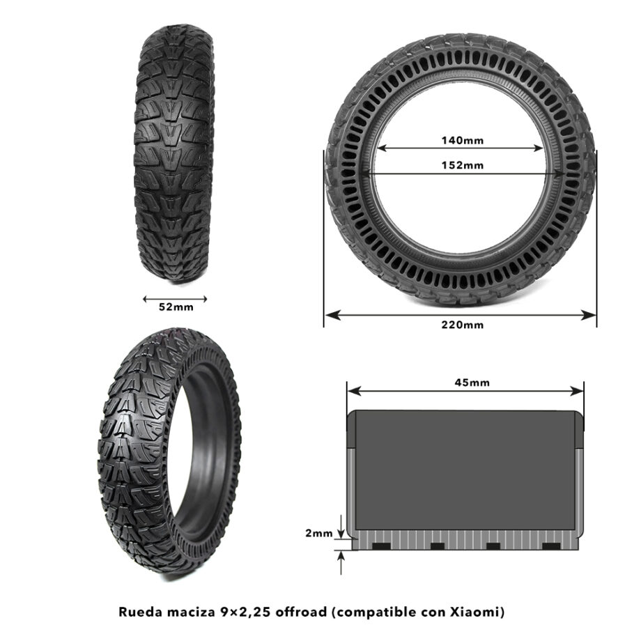 Ruota piena 9x2.25 fuoristrada (compatibile con Xiaomi)