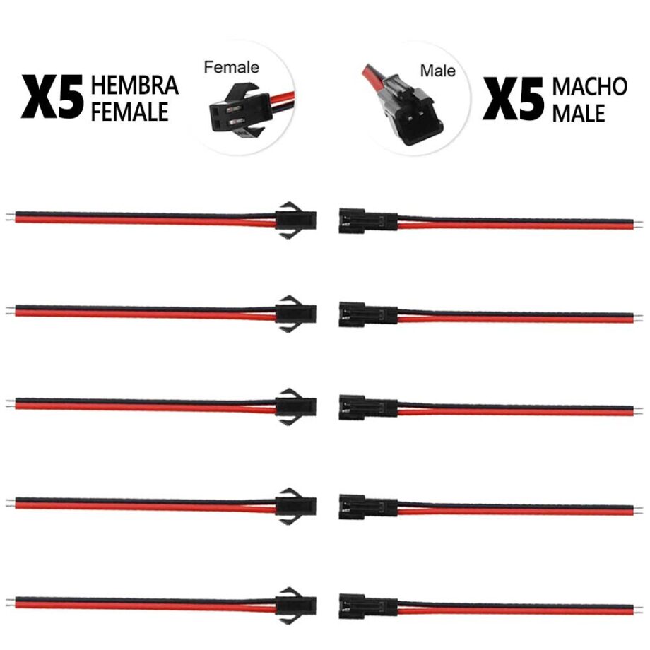 Conector SM 2 pines con cable 22 AWG - 5M/5H (pack 10 unidades)
