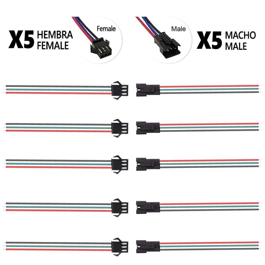 Conector SM 3 pines con cable 22 AWG - 5M/5H (pack 10 unidades)