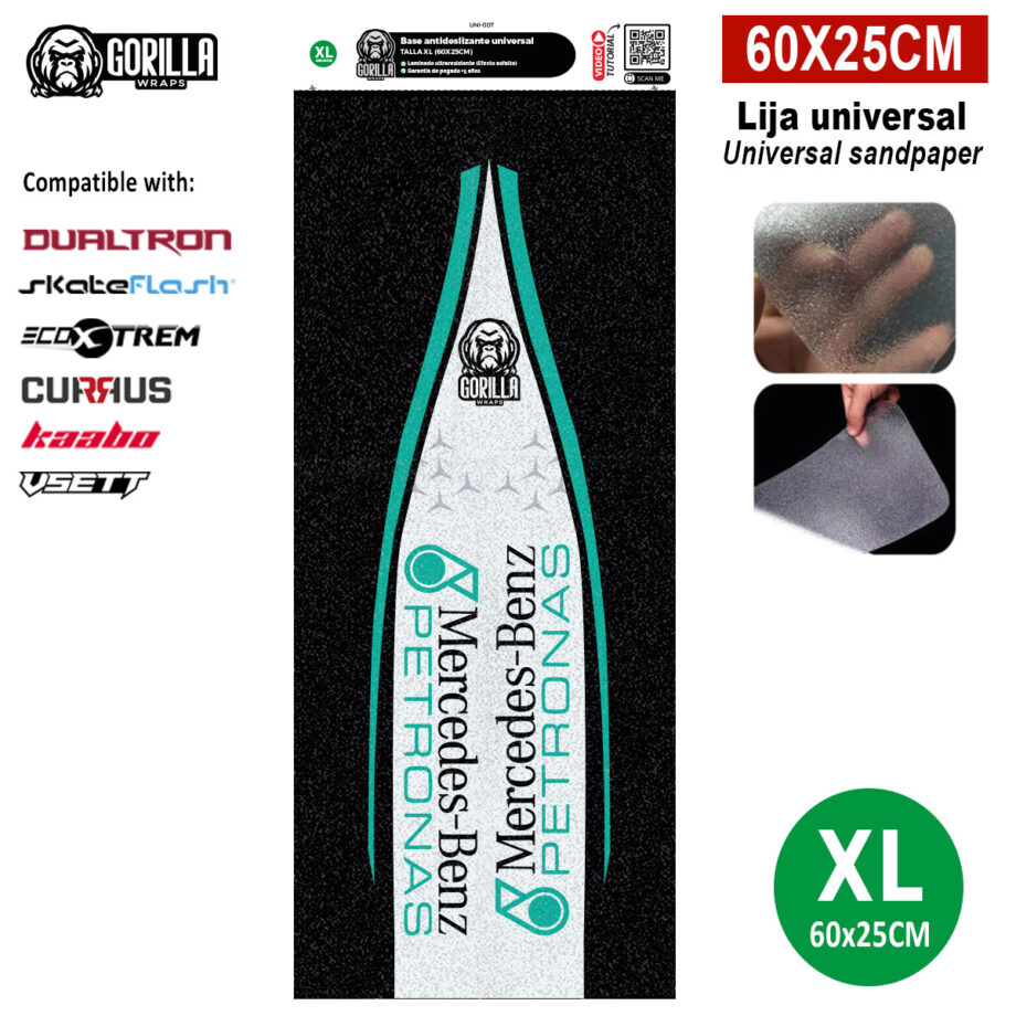 Base antideslizante universal Mercedes Petronas - Talla XL- 60x25cm (modelos Dualtron, Skateflask y similares)