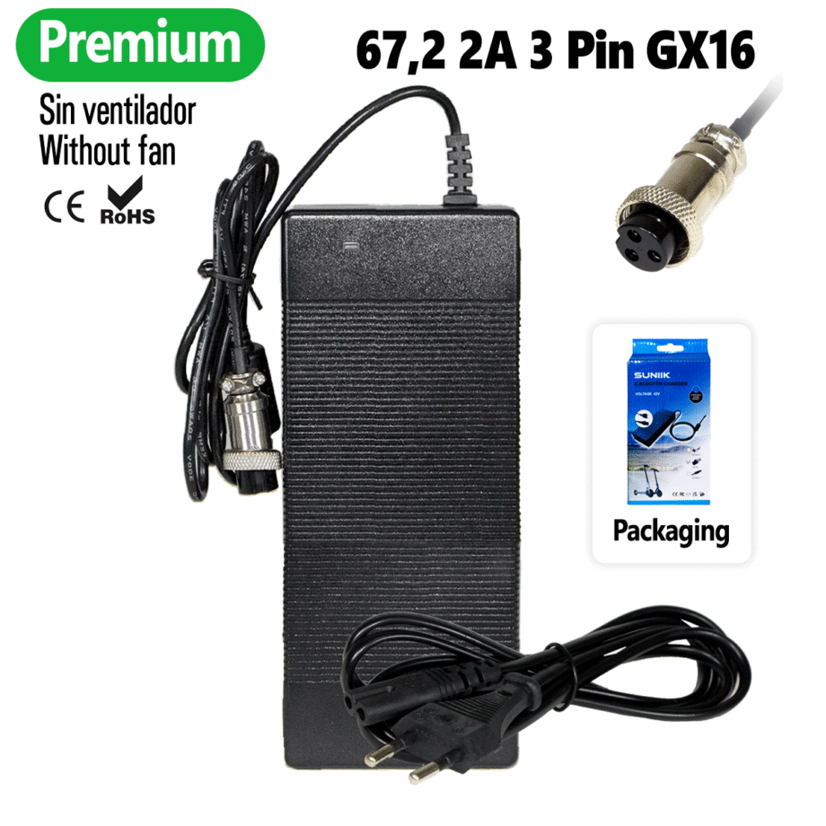 Cargador premium 67.2V 2A (conector 3 Pines GX16)