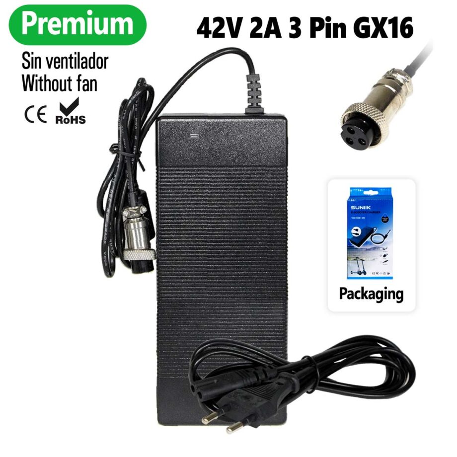 Cargador premium 42V 2A (conector 3 Pines GX16)
