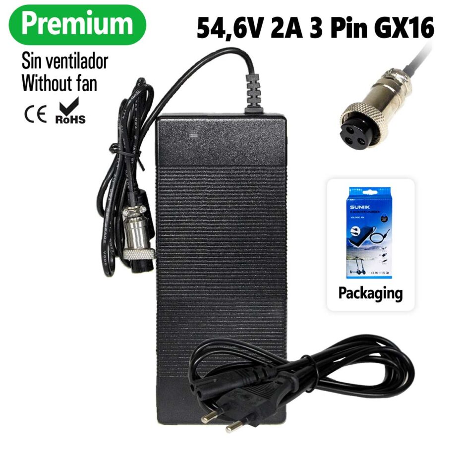 Cargador premium 54,6V 2A (conector 3 Pines GX16)